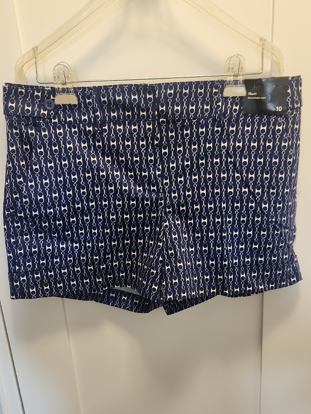 New York & Company Navy and White Link-Print Low Waist Shorts